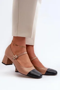 Skórzane Czółenka Damskie Laura Messi 2846 Brązowe