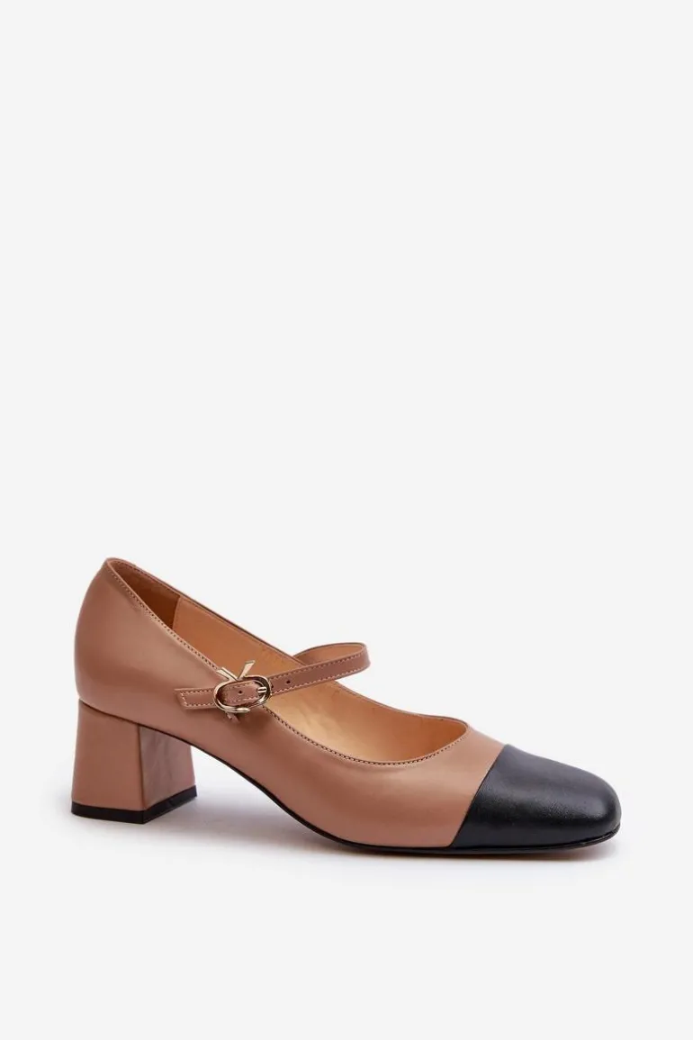 Skórzane Czółenka Damskie Laura Messi 2846 Brązowe