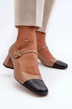 Skórzane Czółenka Damskie Laura Messi 2846 Brązowe