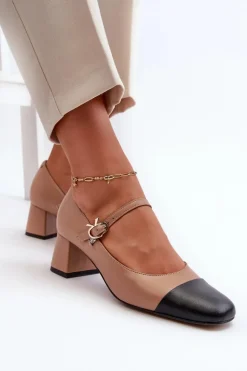 Skórzane Czółenka Damskie Laura Messi 2846 Brązowe