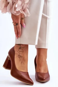 Skórzane Czółenka Lewski 3117 Brązowe