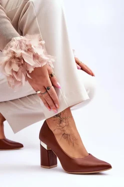 Skórzane Czółenka Lewski 3117 Brązowe