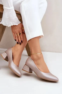 Skórzane Czółenka Lewski 3118 Ciemnobeżowe