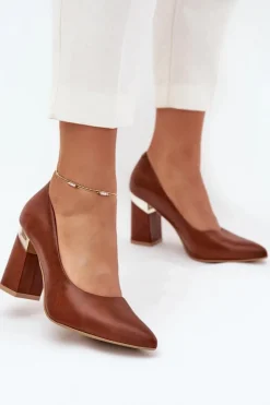 Skórzane Czółenka Lewski 3117 Ciemnobrązowe