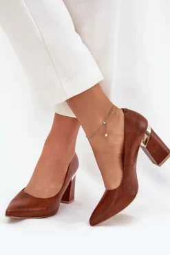 Skórzane Czółenka Lewski 3117 Ciemnobrązowe