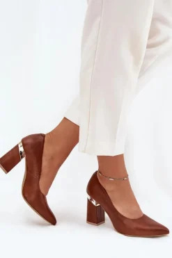 Skórzane Czółenka Lewski 3117 Ciemnobrązowe