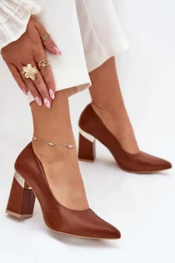 Skórzane Czółenka Lewski 3117 Ciemnobrązowe