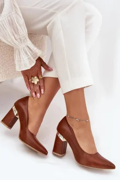 Skórzane Czółenka Lewski 3117 Ciemnobrązowe