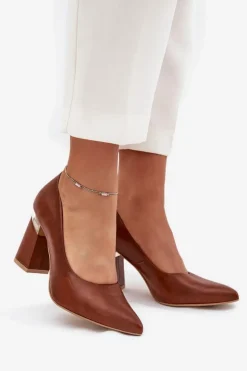 Skórzane Czółenka Lewski 3117 Ciemnobrązowe