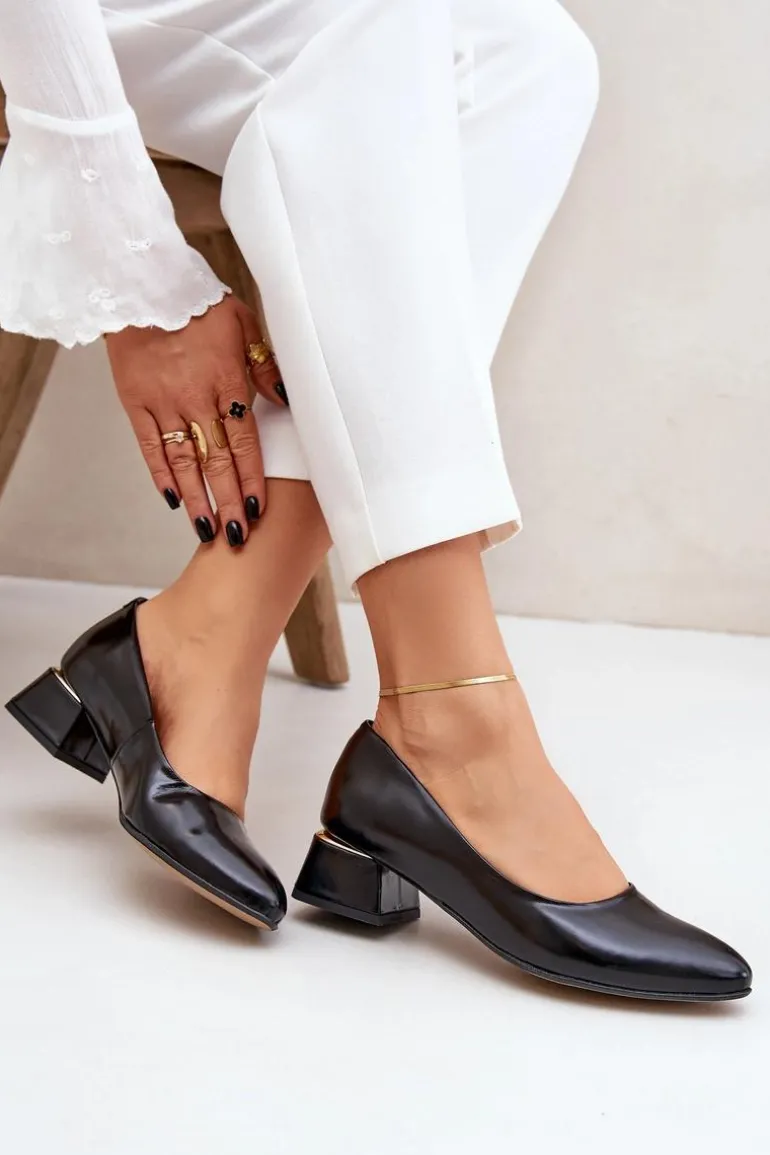 Skórzane Czółenka Lewski 3118 Czarne