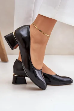 Skórzane Czółenka Lewski 3118 Czarne