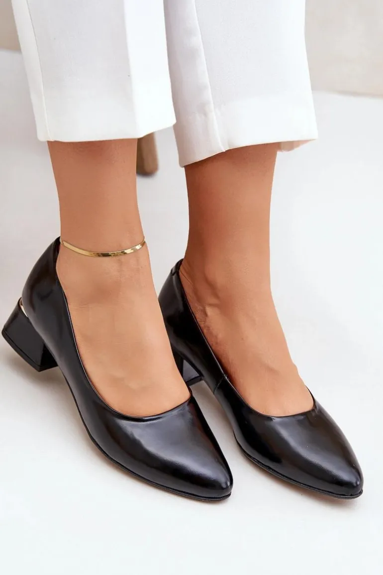 Skórzane Czółenka Lewski 3118 Czarne