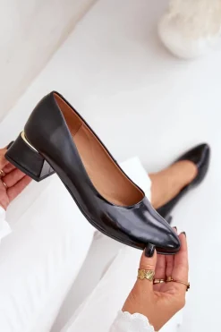 Skórzane Czółenka Lewski 3118 Czarne