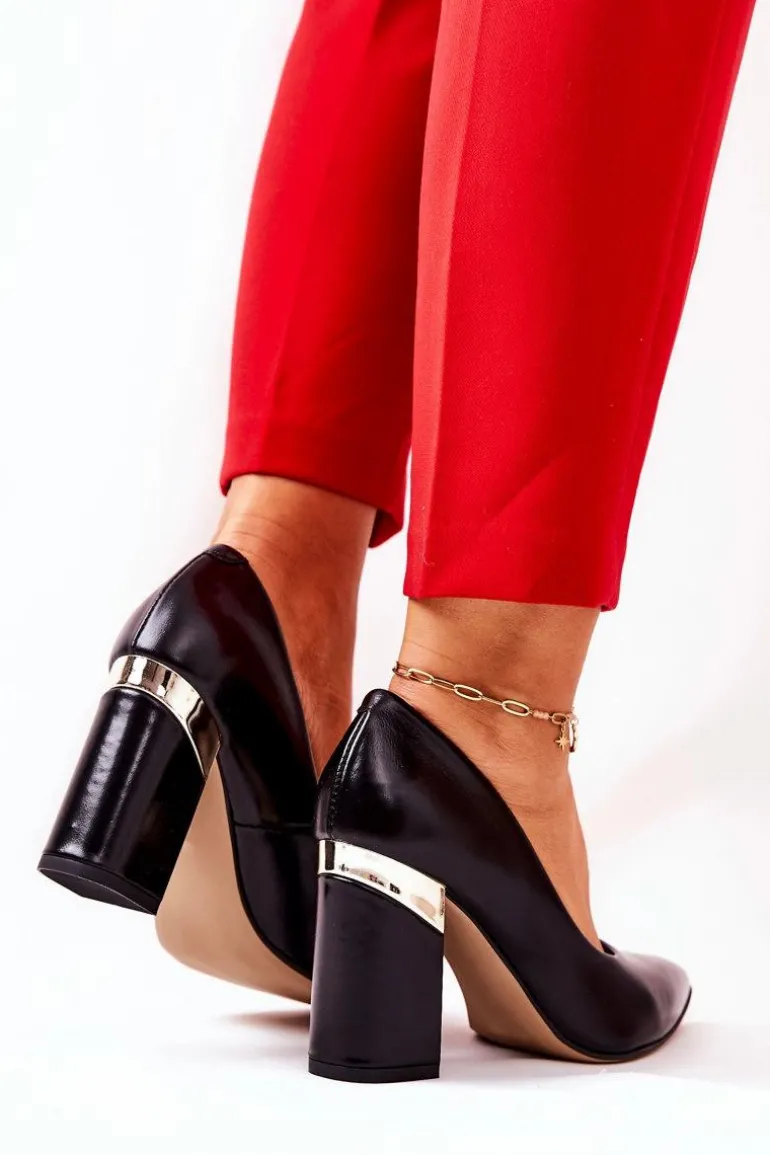 Skórzane Czółenka Lewski 3117 Czarne