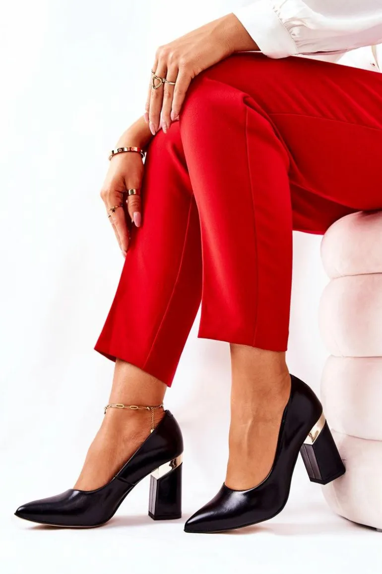 Skórzane Czółenka Lewski 3117 Czarne