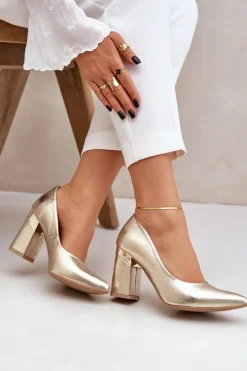 Skórzane Czółenka Lewski 3117 Złote