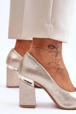 Skórzane Czółenka Lewski 3117 Złote