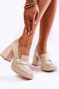 Skórzane Czółenka Lewski Shoes 3195/2 Beżowe