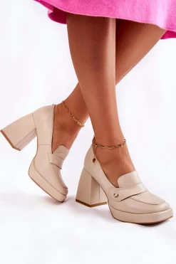 Skórzane Czółenka Lewski Shoes 3195/2 Beżowe