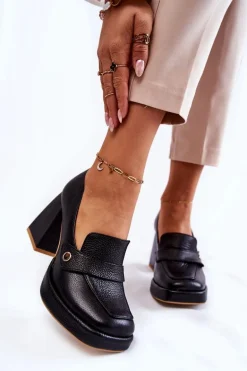 Skórzane Czółenka Lewski Shoes 3195/2 Czarne