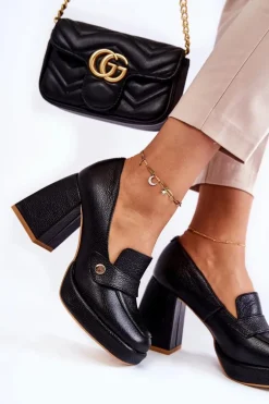 Skórzane Czółenka Lewski Shoes 3195/2 Czarne