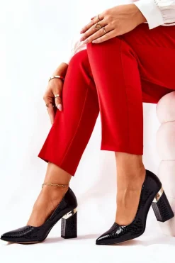 Skórzane Czółenka Lewski Wężowe 3117 Czarne