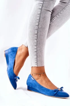 Skórzane Czółenka Na Koturnie Monnari 0590-M12 Niebieskie