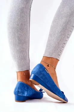 Skórzane Czółenka Na Koturnie Monnari 0590-M12 Niebieskie