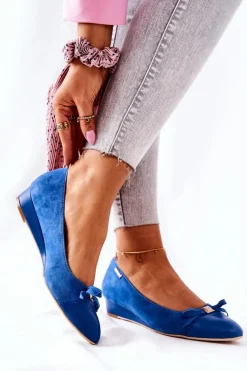 Skórzane Czółenka Na Koturnie Monnari 0590-M12 Niebieskie