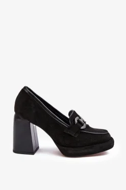 Skórzane Czółenka Na Masywnym Słupku Laura Messi 2706 Czarne