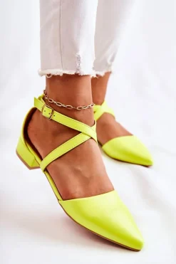 Skórzane Czółenka Na Niskim Obcasie Żółte Giovanna