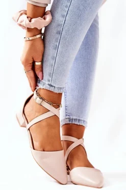 Skórzane Czółenka Na Niskim Obcasie Beżowe Giovanna