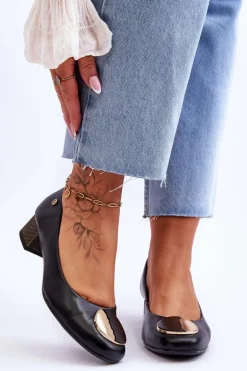 Skórzane Czółenka Na Niskim Obcasie Maciejka 05960-01 Czarne