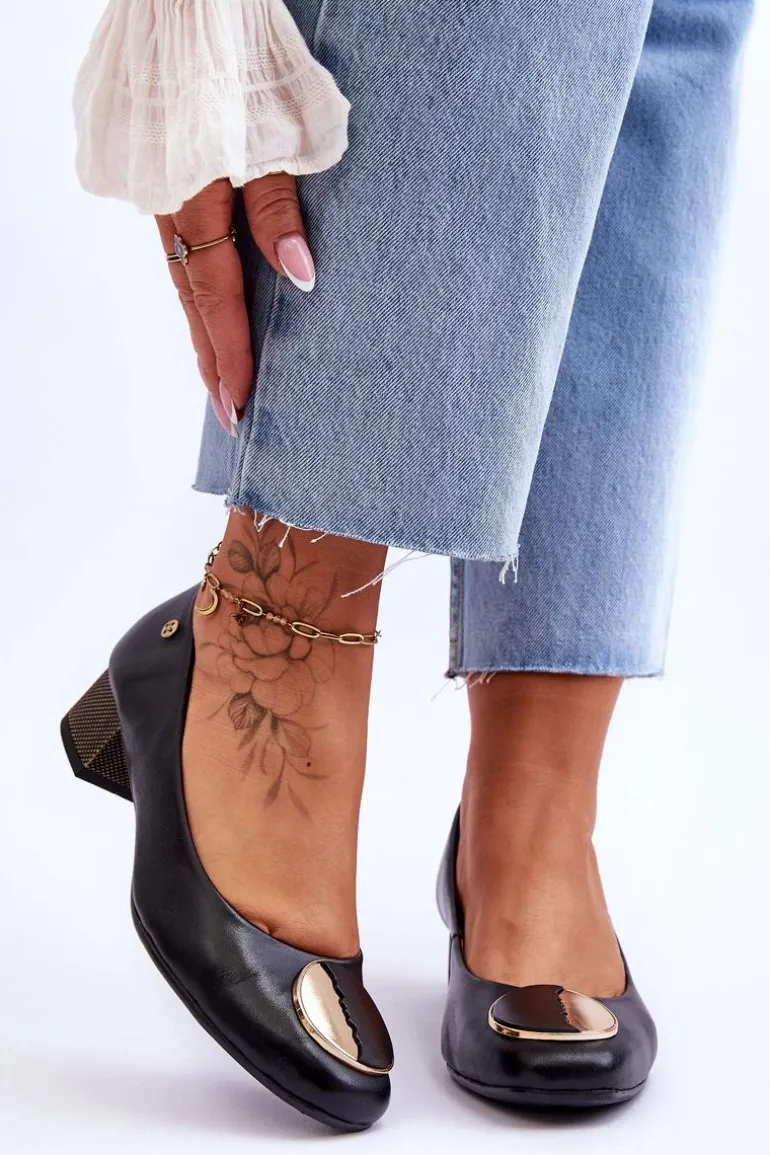 Skórzane Czółenka Na Niskim Obcasie Maciejka 05960-01 Czarne