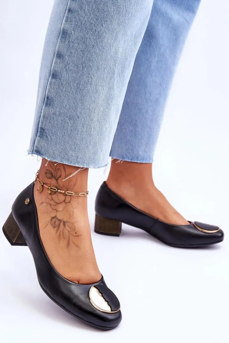 Skórzane Czółenka Na Niskim Obcasie Maciejka 05960-01 Czarne