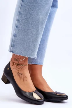 Skórzane Czółenka Na Niskim Obcasie Maciejka 05960-01 Czarne