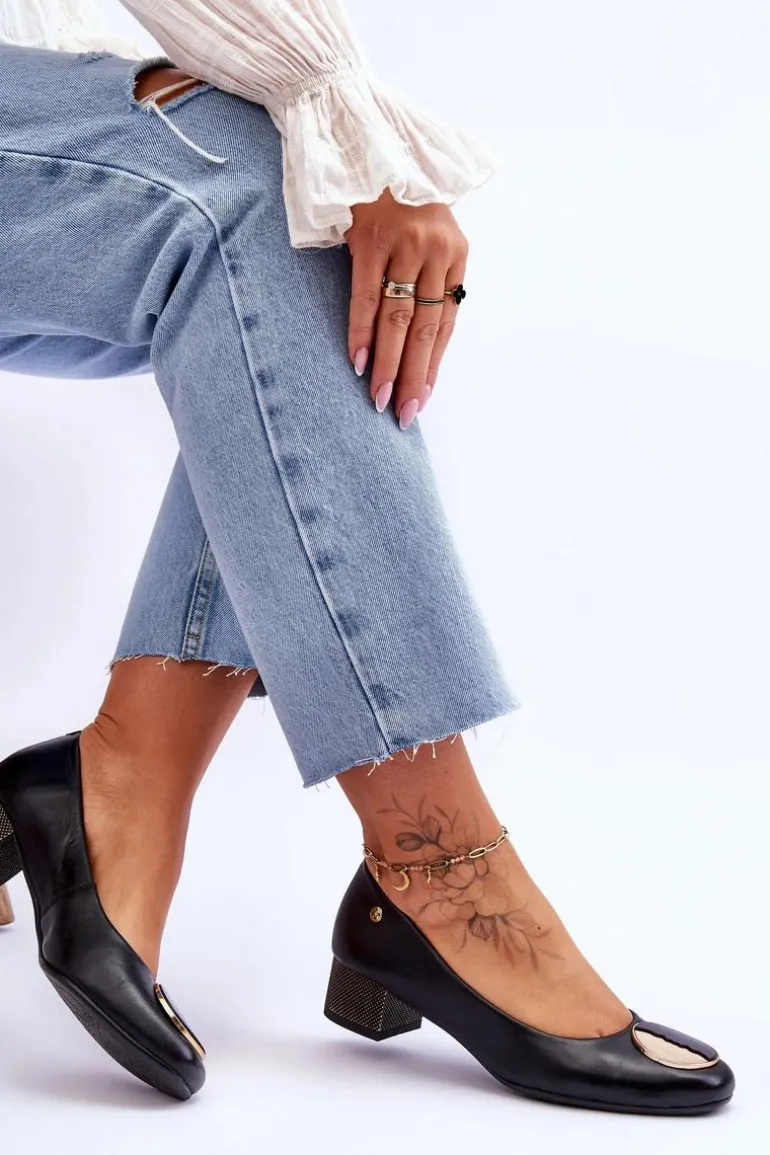 Skórzane Czółenka Na Niskim Obcasie Maciejka 05960-01 Czarne