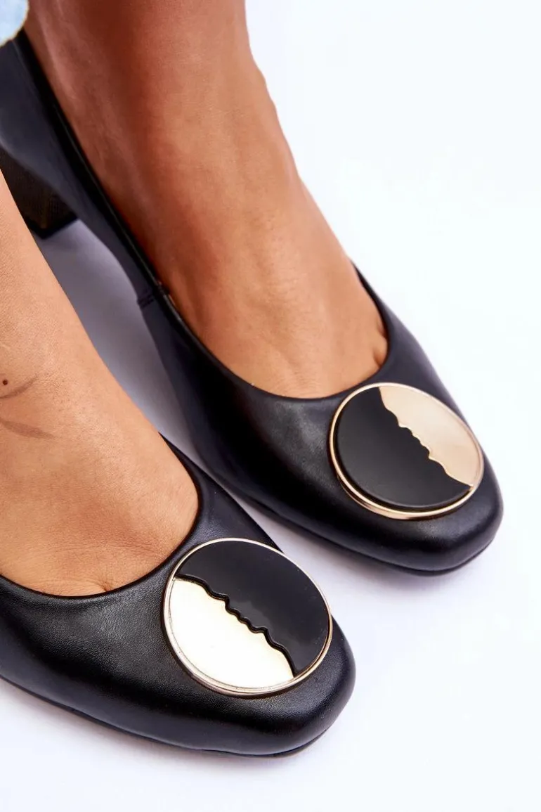 Skórzane Czółenka Na Niskim Obcasie Maciejka 05960-01 Czarne