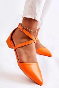 Skórzane Czółenka Na Niskim Obcasie Pomarańczowe Giovanna