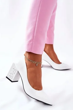 Skórzane Czółenka Na Słupku Białe Cherith