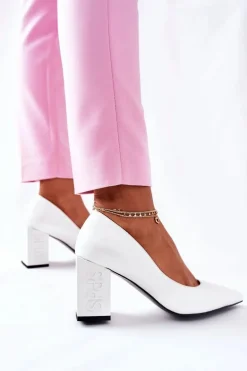 Skórzane Czółenka Na Słupku Białe Cherith