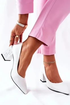 Skórzane Czółenka Na Słupku Białe Cherith