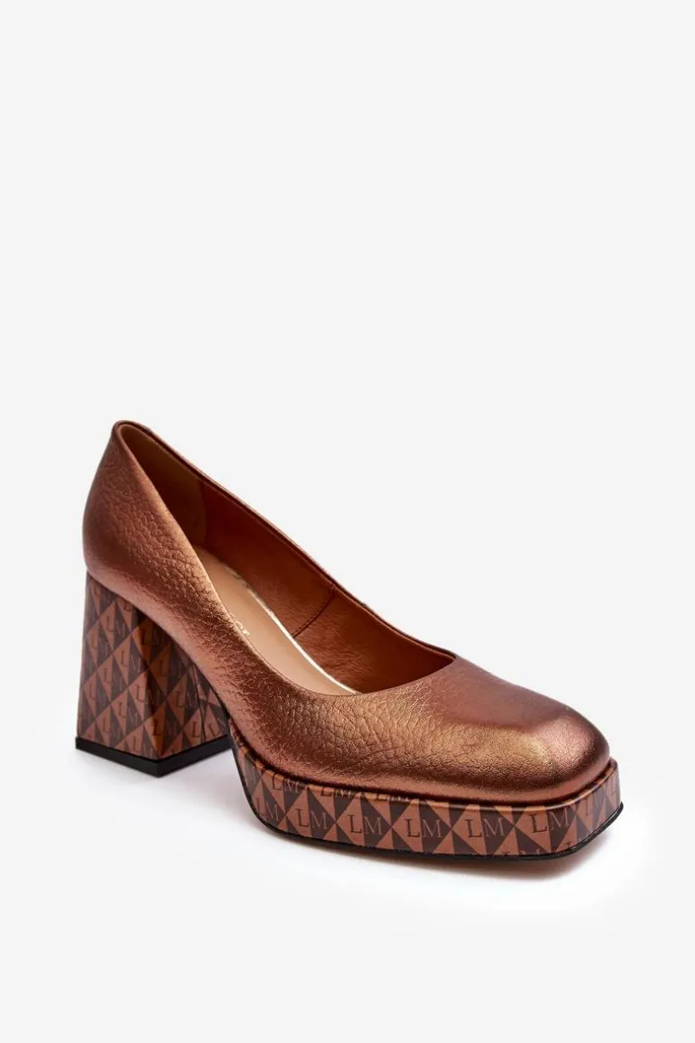 Skórzane Czółenka Na Słupku Laura Messi 259/819-821 Miedziane