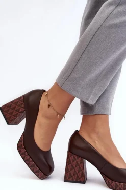 Skórzane Czółenka Na Słupku Laura Messi 259/236-820 Brązowe