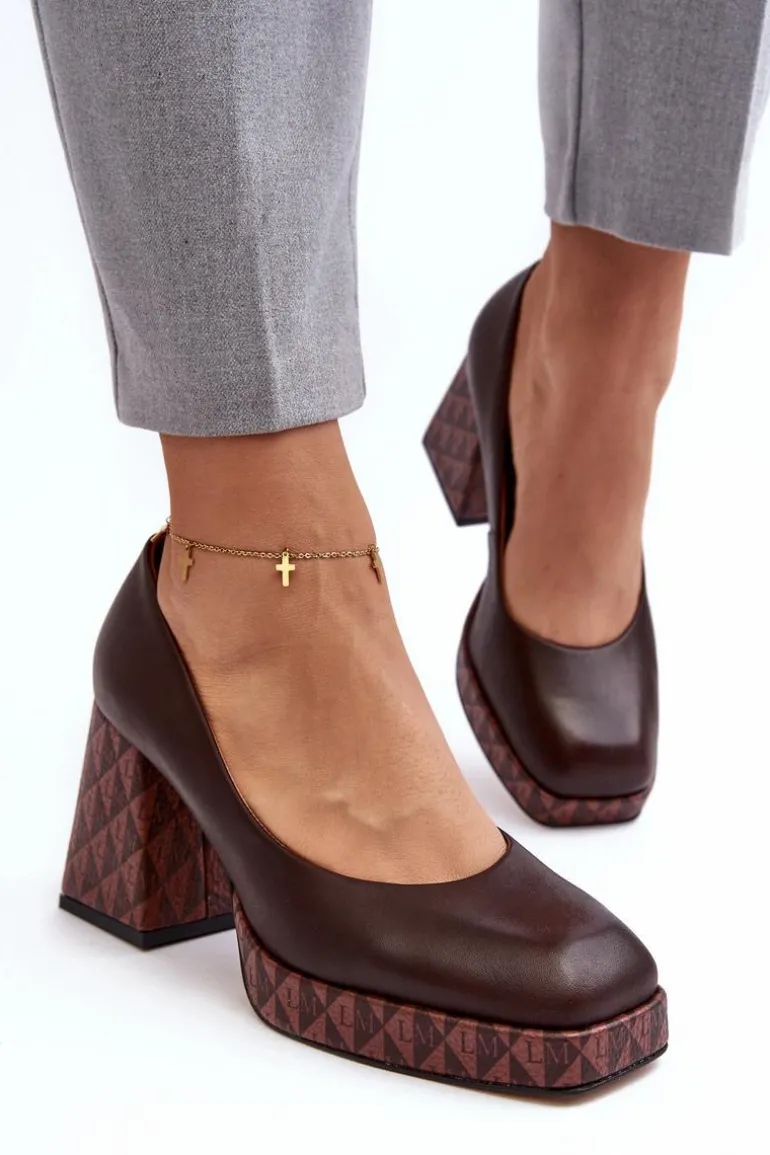 Skórzane Czółenka Na Słupku Laura Messi 259/236-820 Brązowe