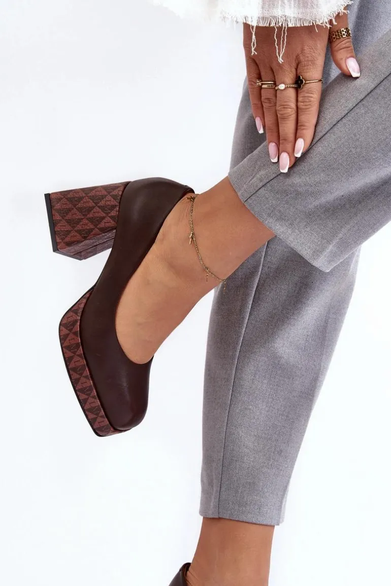 Skórzane Czółenka Na Słupku Laura Messi 259/236-820 Brązowe