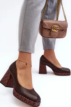 Skórzane Czółenka Na Słupku Laura Messi 259/236-820 Brązowe