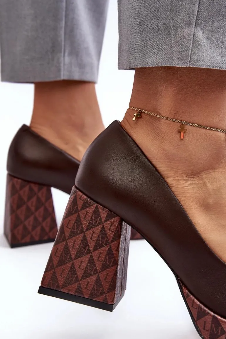 Skórzane Czółenka Na Słupku Laura Messi 259/236-820 Brązowe