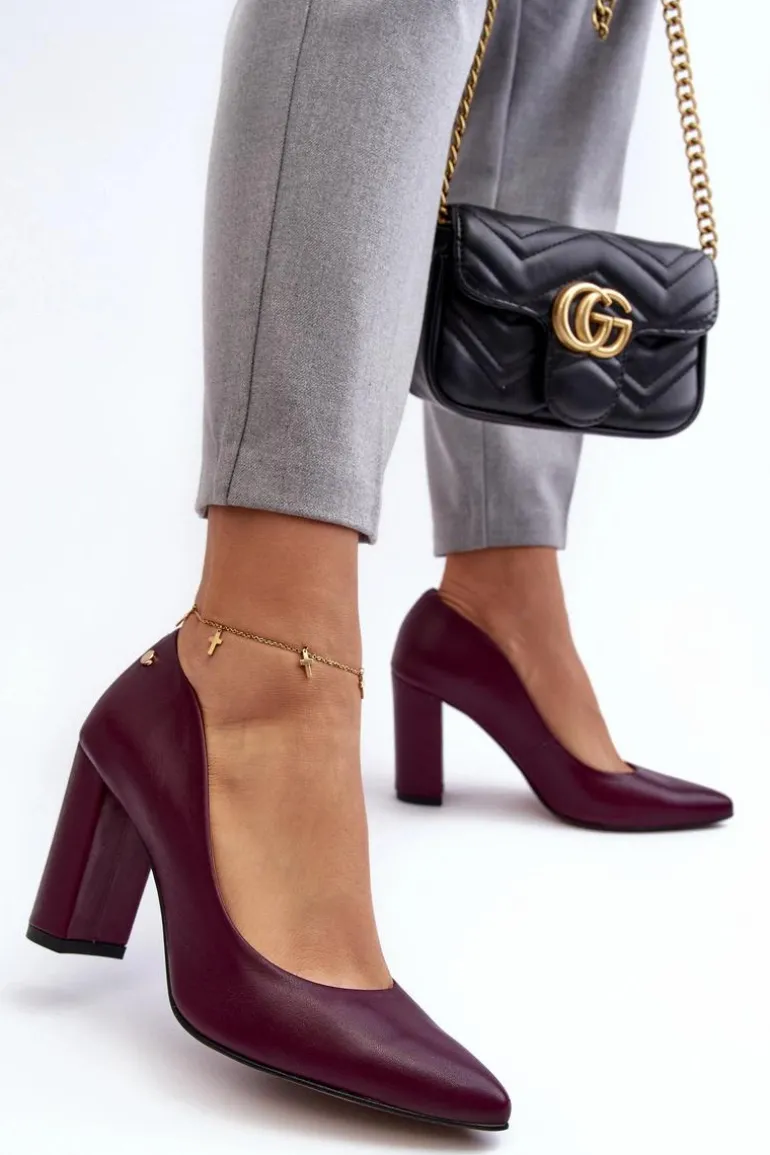 Skórzane Czółenka Na Słupku Laura Messi 2624/228 Bordowe