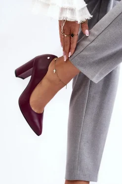 Skórzane Czółenka Na Słupku Laura Messi 2624/228 Bordowe